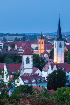 Panorama of Erfurt at evening. Erfurt, Thuringia, Germany.
