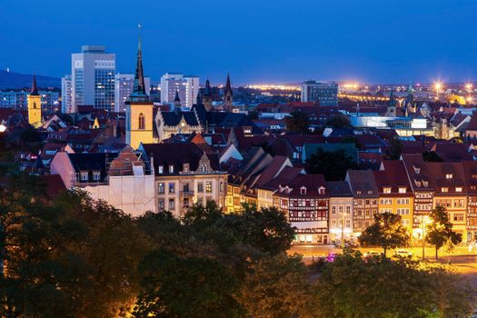 Panorama of Erfurt at evening. Erfurt, Thuringia, Germany.