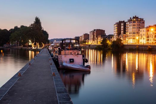 Panorama of Liege along Meuse River seen at evening. Liege, Wallonia, Belgium.