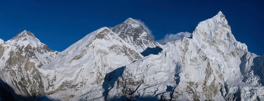 Everest and Nuptse summits from Kala Patthar peak. Everest base camp trek, tourism in Nepal