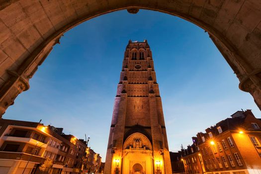 Belfry of St Eloi Church in Dunkirk. Dunkirk, Hauts-de-France, France.