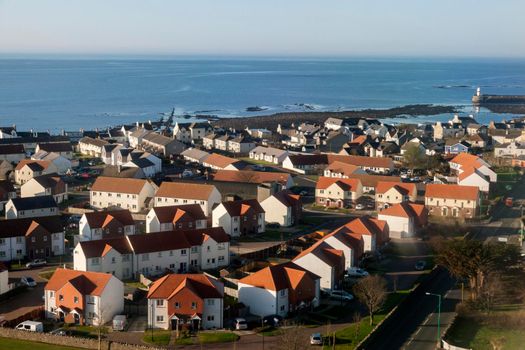 Aerial view of Castletown on Isle of Man. Douglas, Isle of Man.