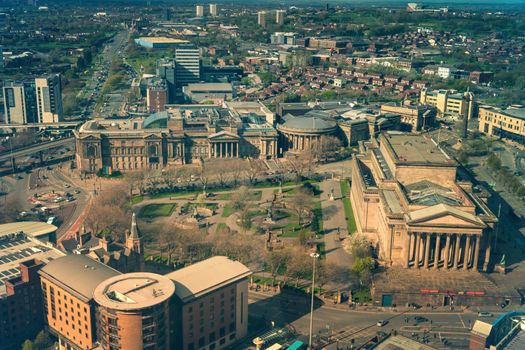 Aerial panorama of Liverpool. Liverpool, North West England, UK.