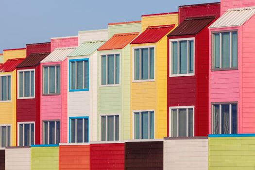 Colorful apartments by the beach in Galveston, Texas. Galveston, Texas, USA.