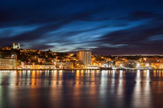 Panorama of St. John's at night. St. John's, Newfoundland and Labrador, Canada.