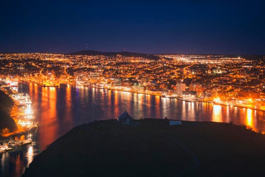 Panorama of St. John's at night. St. John's, Newfoundland and Labrador, Canada.
