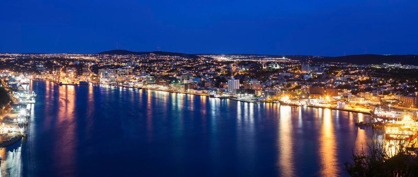 Panorama of St. John's at night. St. John's, Newfoundland and Labrador, Canada.