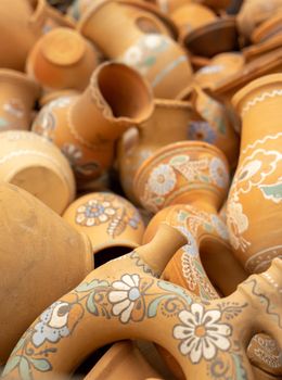 Traditional Ukrainian pottery with patterns and ornament. Ukrainian culture