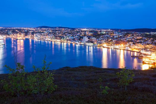 Panorama of St. John's at night. St. John's, Newfoundland and Labrador, Canada.