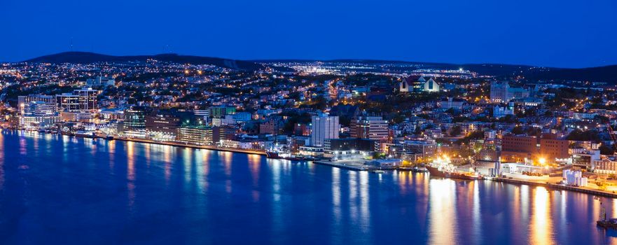 Panorama of St. John's at night. St. John's, Newfoundland and Labrador, Canada.