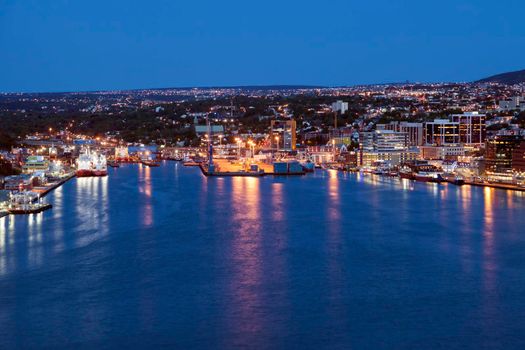 Panorama of St. John's at night. St. John's, Newfoundland and Labrador, Canada.