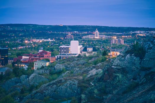 Panorama of St. John's at dawn. City hall in the back. St. John's, Newfoundland and Labrador, Canada.
