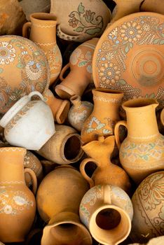 Traditional Ukrainian pottery with patterns and ornament. Ukrainian culture