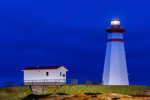 Cape Ray Lighthouse at night. Newfoundland and Labrador, Canada.
