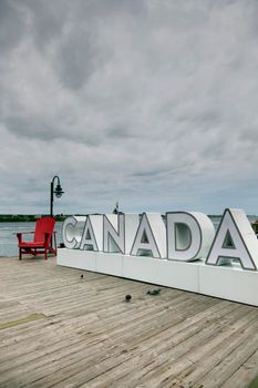 Canada sign in Halifax harbor. Halifax, Nova Scotia, Canada.