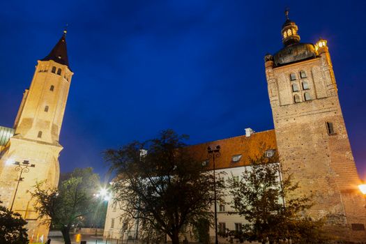 Plock Cathedral and Castle at night. Plock, Masovia, Poland.