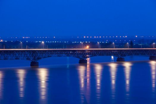 Bridge in Plock at night. Plock, Masovia, Poland.