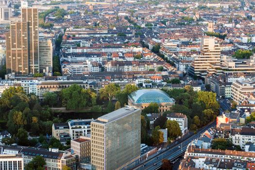 Aerial panorama of Dusseldorf. Dusseldorf, North Rhine-Westphalia, Germany.