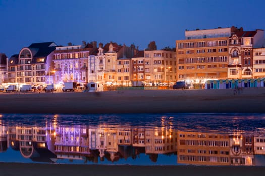 Architecture of Dunkirk at night. Dunkirk, Hauts-de-France, France.