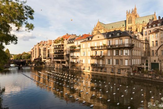 Cathedral of Saint Stephen and Moselle River in Metz. Metz, Grand Est, France.