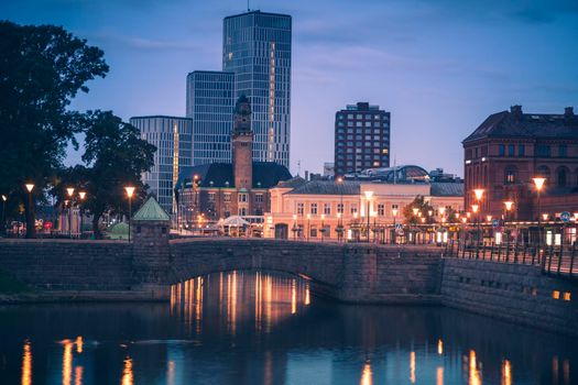 Panorama of Malmo at evening. Malmo, Scania, Sweden.