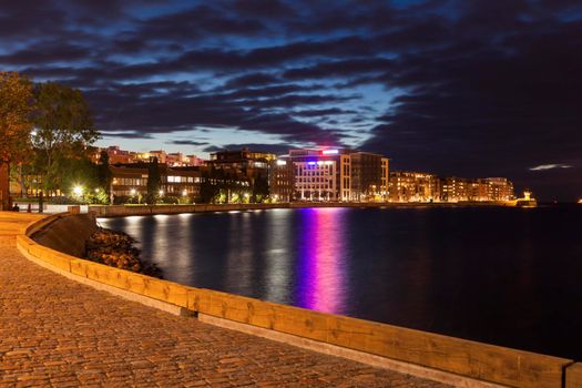 Panorama of Malmo with the Lighthouse. Malmo, Scania, Sweden.
