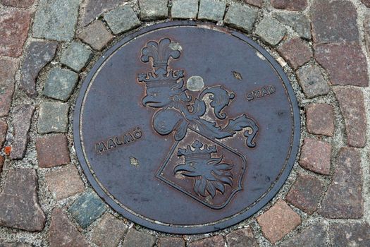 Manhole in Malmo. Malmo, Scania, Sweden.