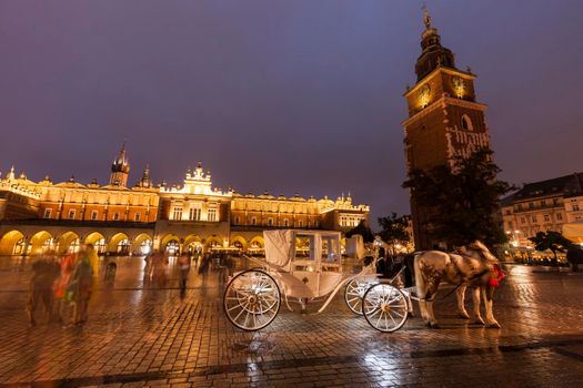 Rainy evening in Krakow. Krakow, Lesser Poland, Poland.