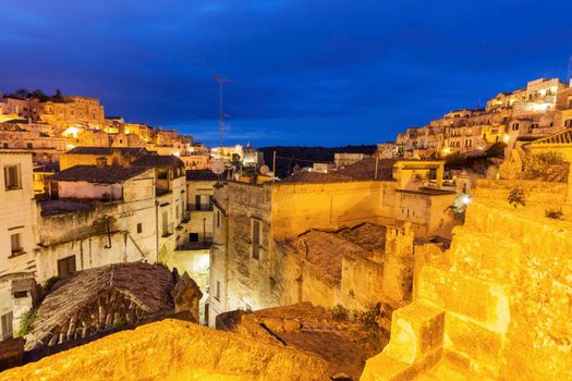Sassi in Matera at night. Matera, Basilicata, Italy