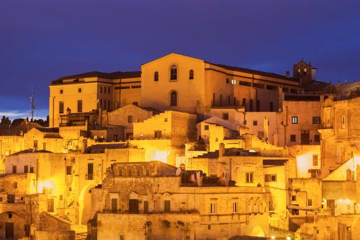 Sassi in Matera seen at night. Matera, Basilicata, Italy