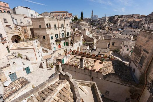 Sassi in Matera - old town panorama. Matera, Basilicata, Italy.
