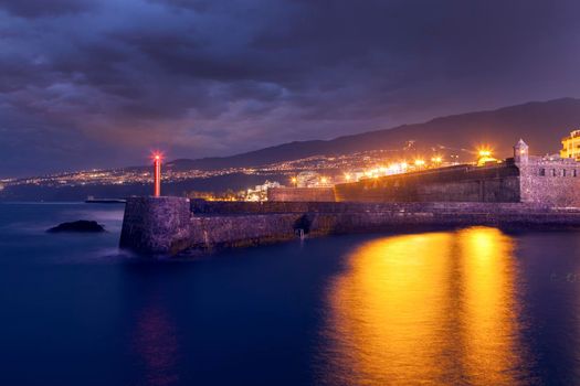 Puerto de la Cruz at night. Puerto de la Cruz, Tenerife, Canary Islands, Spain.