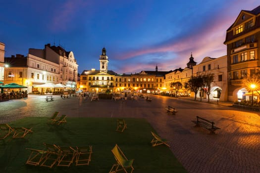 Main Square of Cieszyn at evening. Cieszyn, Slaskie, Poland.