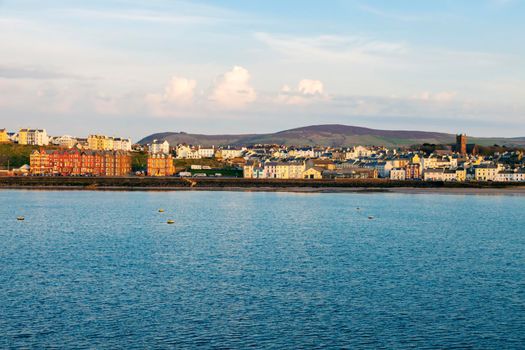 Panorama of Peel at sunset. Peel, Isle of Man.