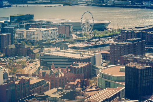 Aerial panorama of Liverpool. Liverpool, North West England, UK.