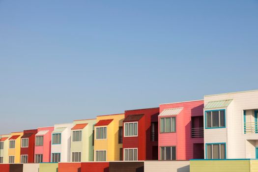 Colorful apartments by the beach in Galveston, Texas. Galveston, Texas, USA.