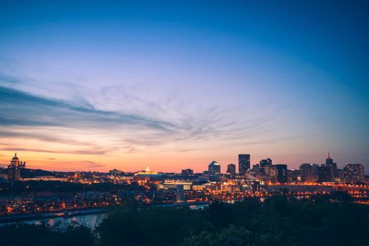 Panorama of St. Paul at sunset. St. Paul, Minnesota, USA.