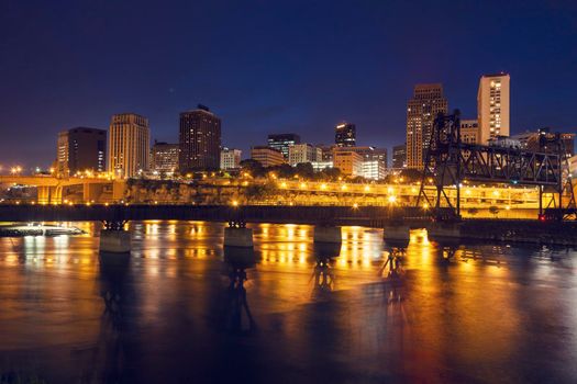 Panorama of St. Paul at night. St. Paul, Minnesota, USA.