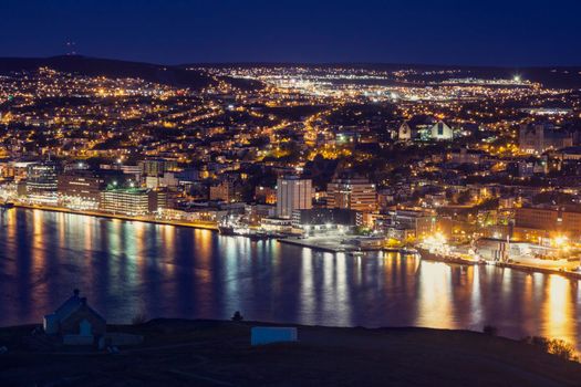 Panorama of St. John's at night. St. John's, Newfoundland and Labrador, Canada.