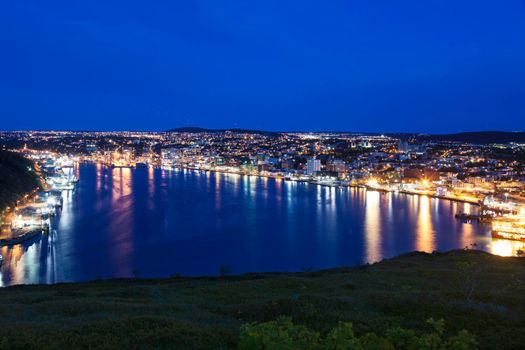 Panorama of St. John's at night. St. John's, Newfoundland and Labrador, Canada.