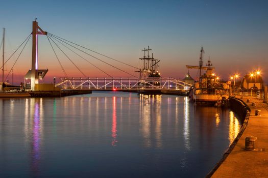 Pedestrian Bridge in Ustka. Ustka, Pomerania, Poland.