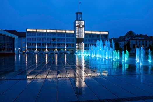 Koszalin City Hall at evening. Koszalin, West Pomerania, Poland.