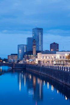 Panorama of Malmo at night. Malmo, Scania, Sweden.