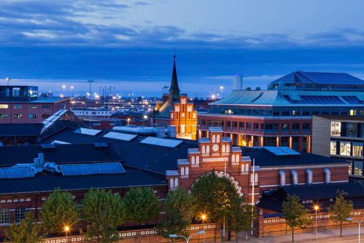 Panorama of Malmo at night. Malmo, Scania, Sweden.