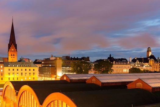 Panorama of Malmo with Central Station. Malmo, Scania, Sweden.