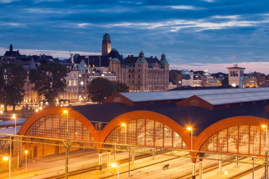 Panorama of Malmo with Central Station. Malmo, Scania, Sweden.