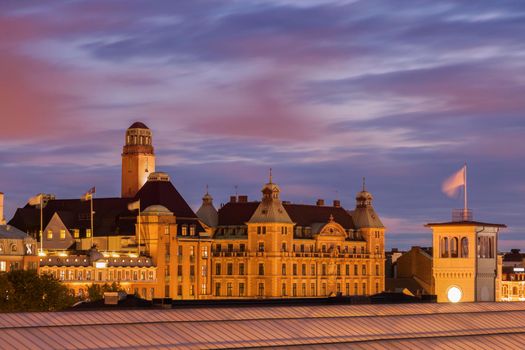Panorama of Malmo with Central Station. Malmo, Scania, Sweden.