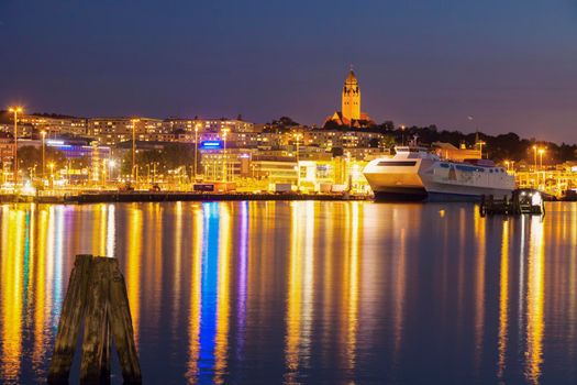 Panorama of Gothenburg at night. Gothenburg, Vasstergotland and Bohuslan, Sweden.