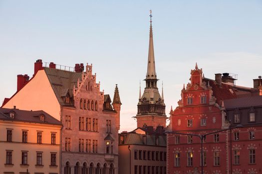 German Church in Stockholm seen at sunset. Stockholm, Sodermanland and Uppland, Sweden.