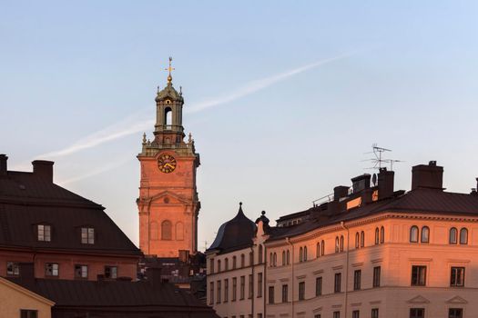 Storkyrkan Church in Stockholm seen at sunset. Stockholm, Sodermanland and Uppland, Sweden.